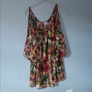 Vibrant Tie-Dye Cold Shoulder Blouse